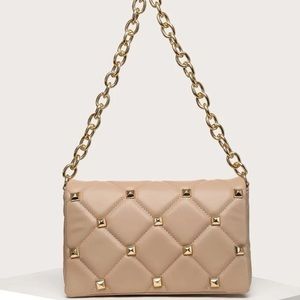 Khaki studded Quilted Shoulder Bag